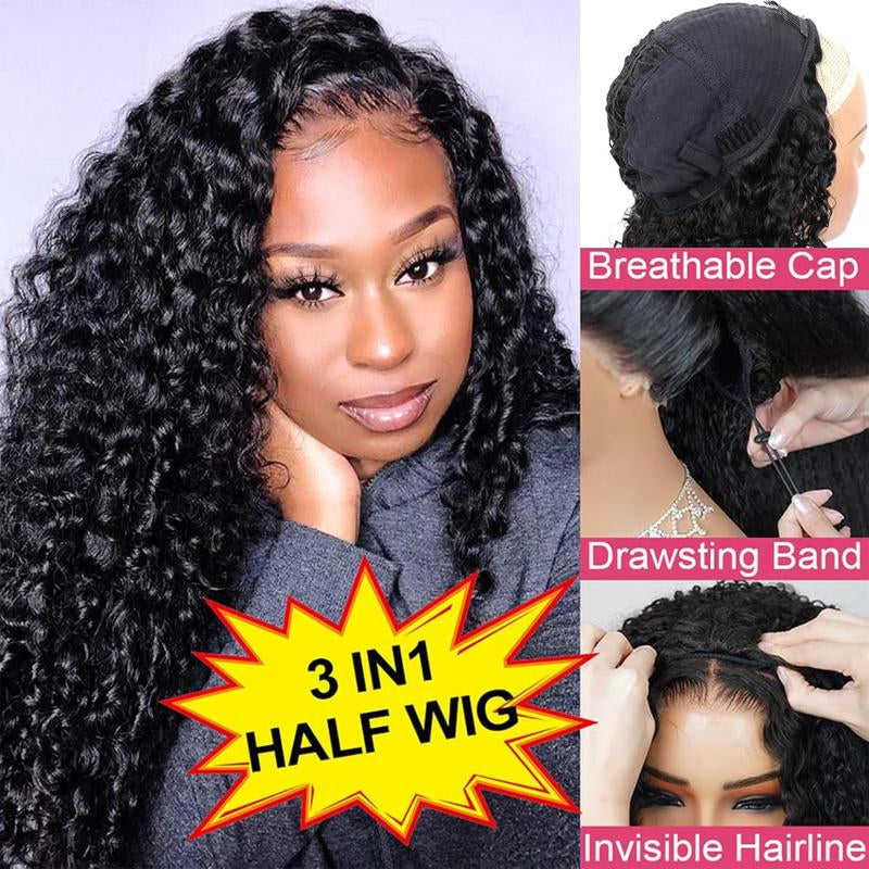 Elevate Your Style with the Bling Hair 200% Glueless Human Hair Half Wig – Versatile 3-in-1 Kinky Curly Design for Effortless Glam!