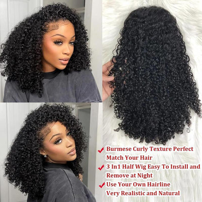 Elevate Your Style with the Bling Hair 200% Glueless Human Hair Half Wig – Versatile 3-in-1 Kinky Curly Design for Effortless Glam!