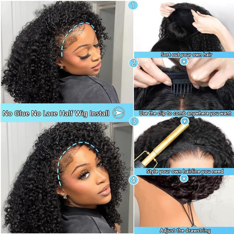 Elevate Your Style with the Bling Hair 200% Glueless Human Hair Half Wig – Versatile 3-in-1 Kinky Curly Design for Effortless Glam!
